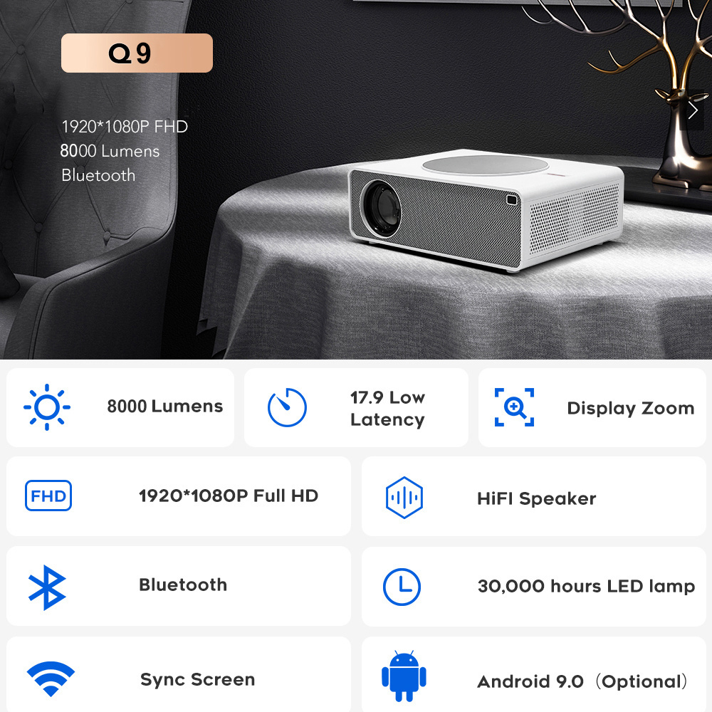 Salange Q10 Projector Full HD 1080P Led Projector Android 6500 Lumens for Home Theater Projectors Wifi HDMI USB Beamer Support