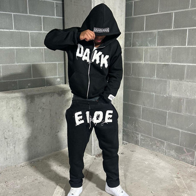 Custom Applique Logo Premium Quality Oversized French Terry Hoodie And Sweatpants Set Tracksuit For Men