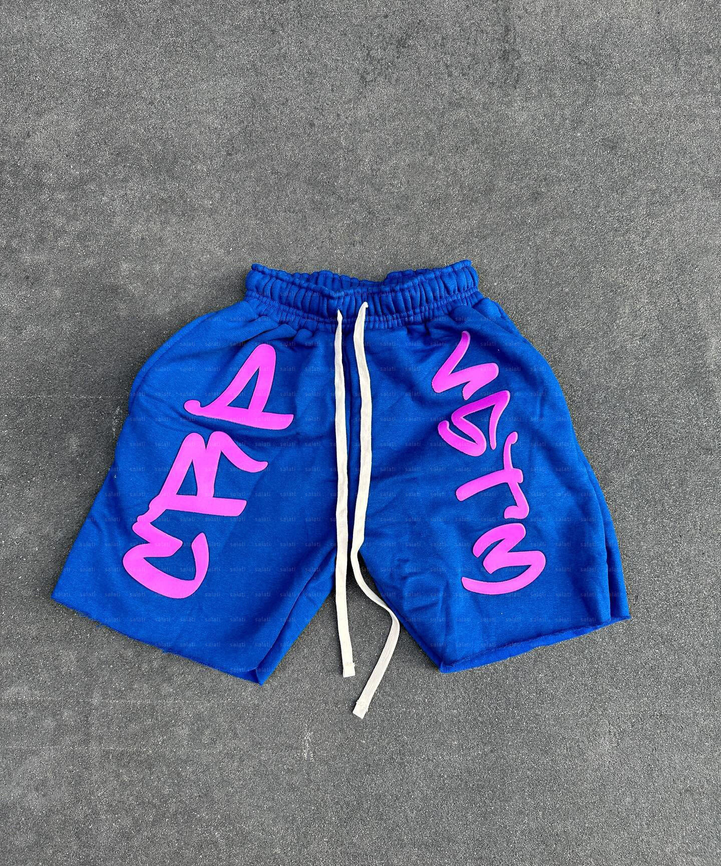 Custom Summer Sweat Shorts Raw Hem Cotton Rhinestone Puff Printed Sun Faded Acid Wash Streetwear Shorts For Men