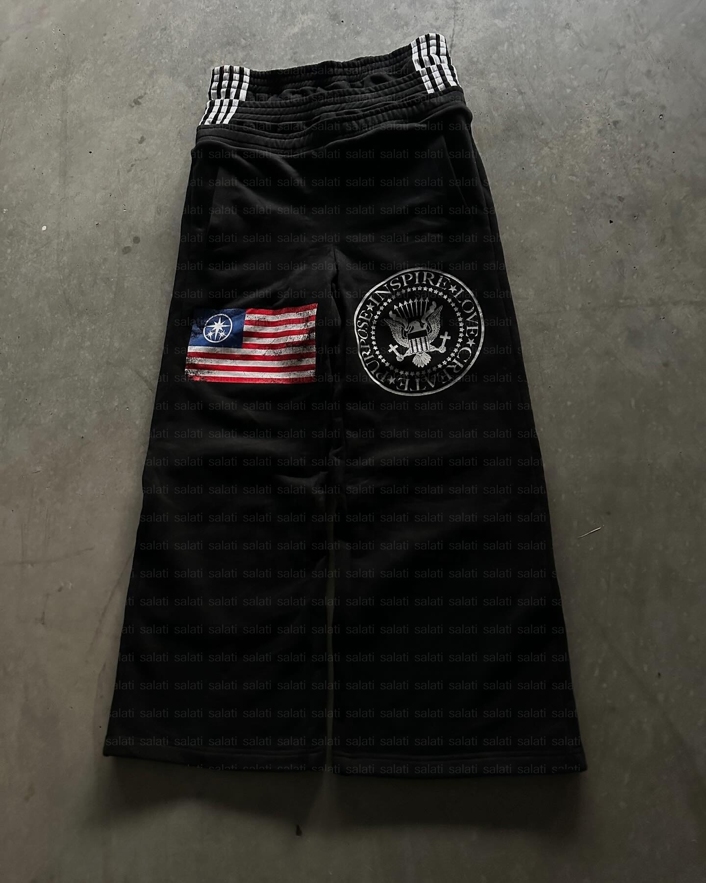 Custom Cotton Baggy Straight Wide Leg Bootcut Print Boxer Tripe Double Waist Jogger Sweat Track Pant Stack Flared Sweatpants Men