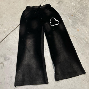 Custom Manufacturer Oversized Acid Washed Sweatpants Rhinestone Pants Sun Faded Jogger Cut And Sew Flared Sweat Pants Men