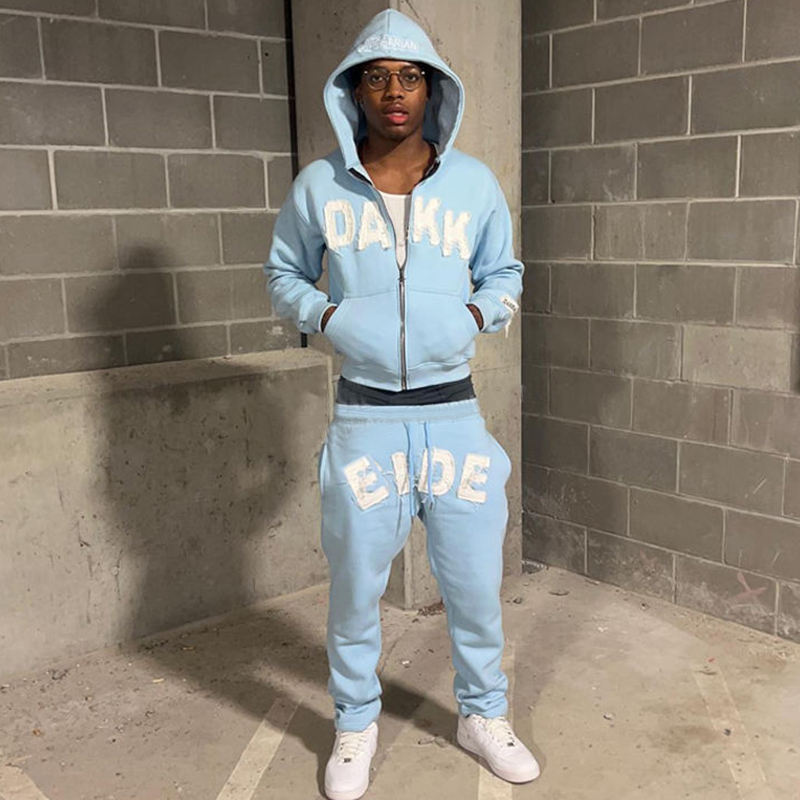 Custom Applique Logo Premium Quality Oversized French Terry Hoodie And Sweatpants Set Tracksuit For Men