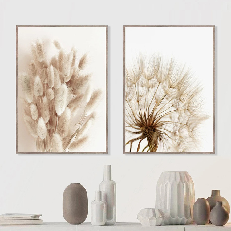 Modern Botanical Landscape Wall Art Posters Prints Bunny Tail Grass Reed Dandelion Flower Natural Art Painting