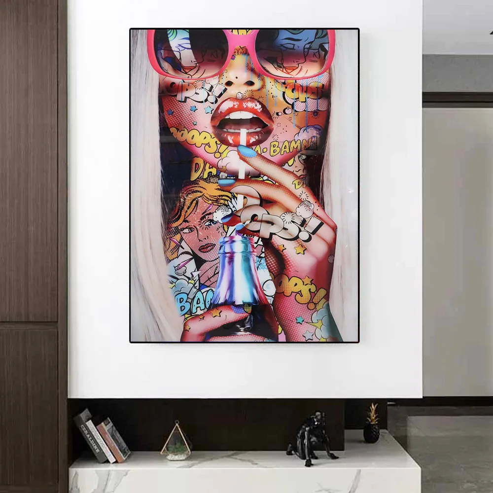 Graffiti Abstract Cool Girl Wall Art Poster Modern Pop Sexy Woman Canvas Painting Living Room Bedroom Home Decor Mural Picture