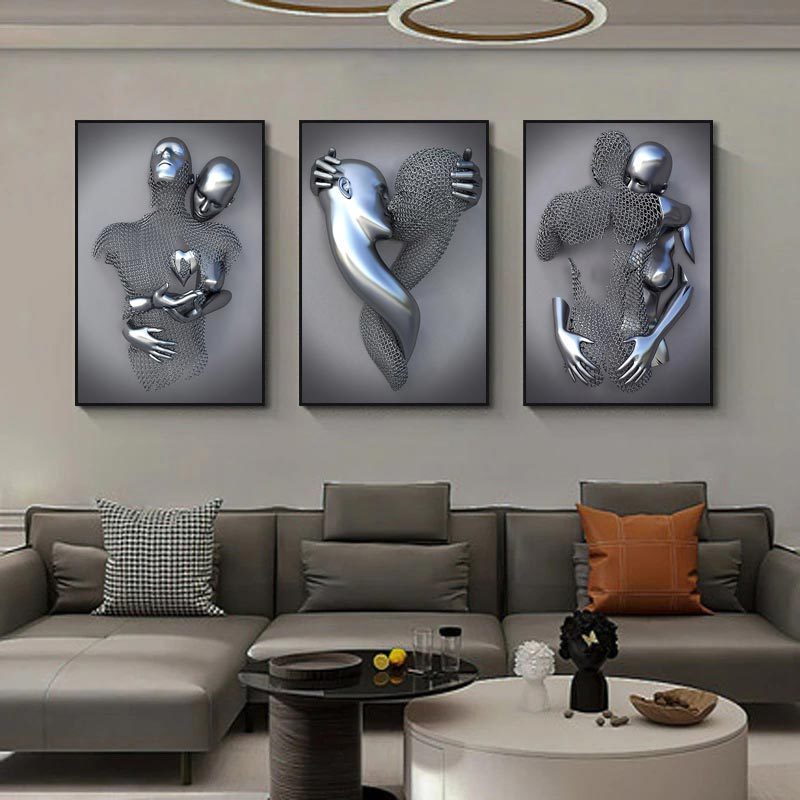 Modern Love Statue Poster Print Wall Picture Nordic Metal Figure Sculpture Wall Art Canvas Painting For Bed Room Decor