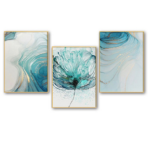 Blue Abstract Flower Canvas Poster Print Watercolor Geometric Agate Wall Art Painting Modern Picture for Living Room Home Decor