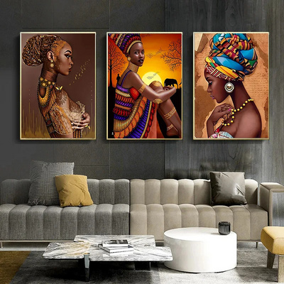 African woman canvas painting for Beautiful Black woman wall art poster Modern living room interior home decorative painting