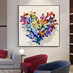 Colorful butterfly love oil painting printed wall art HD poster abstract picture decorative painting for family living room