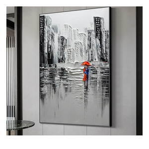 Abstract Rain City canvas City landscape Acrylic painting living room wall Art Home decoration 100% hand painting