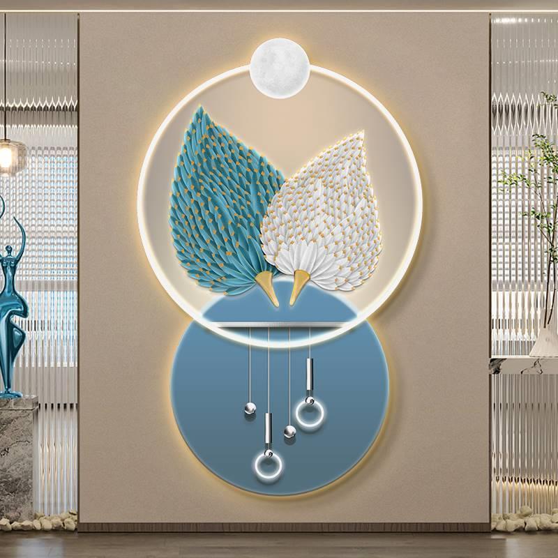 3D Feathered living room decorative metal art with lights wall decorative painting LED decorative hanging painting