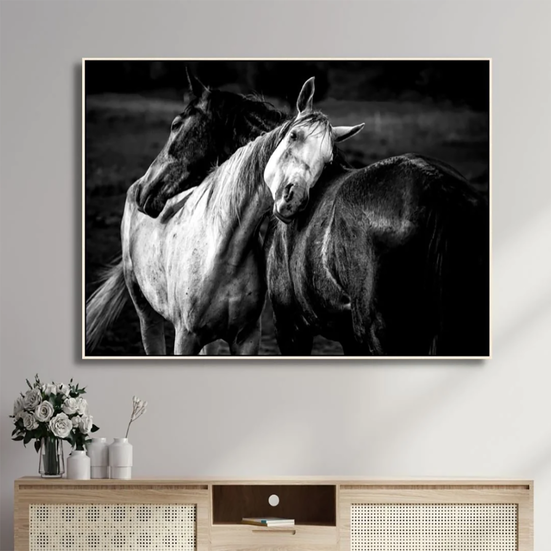 Home decoration white and black horse couple wall canvas art decorative painting