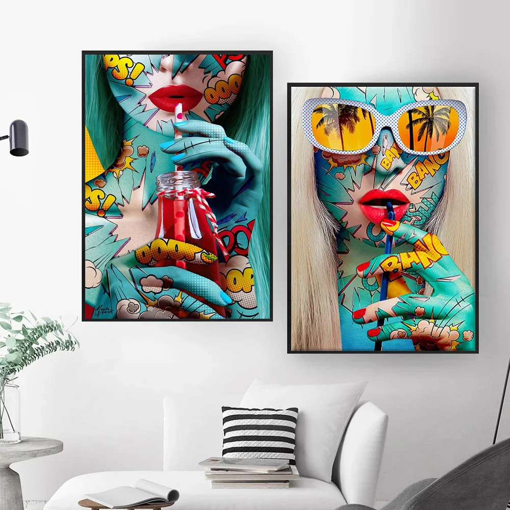 Graffiti Abstract Cool Girl Wall Art Poster Modern Pop Sexy Woman Canvas Painting Living Room Bedroom Home Decor Mural Picture