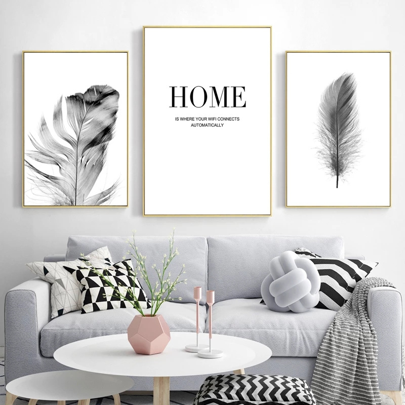 Black and White Flower Posters Print Wall Art Feather Dandelion Pictures Canvas Painting