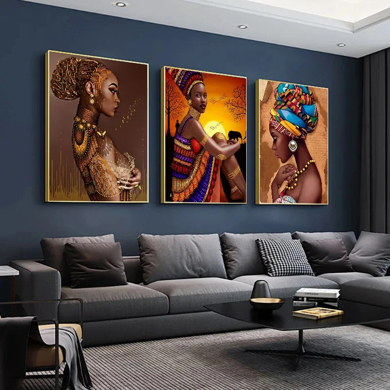 African woman canvas painting for Beautiful Black woman wall art poster Modern living room interior home decorative painting