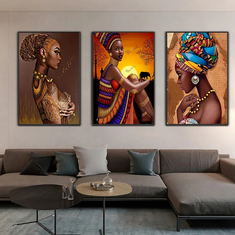 African woman canvas painting for Beautiful Black woman wall art poster Modern living room interior home decorative painting