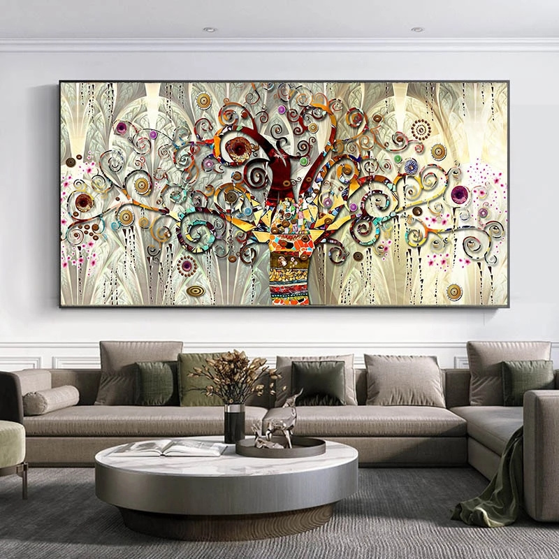 Scandinavian Poster Print Picture Tree of Life Gustav Klimt Landscape Flowers Wall Flowers Canvas Art Paintings