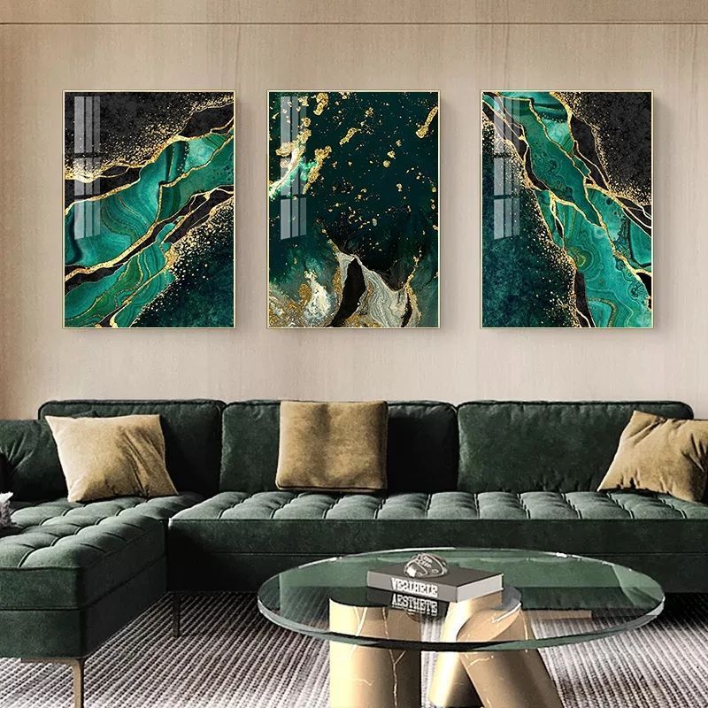 Gold green still life abstract line print wall art painting Modern painting living room decoration mural