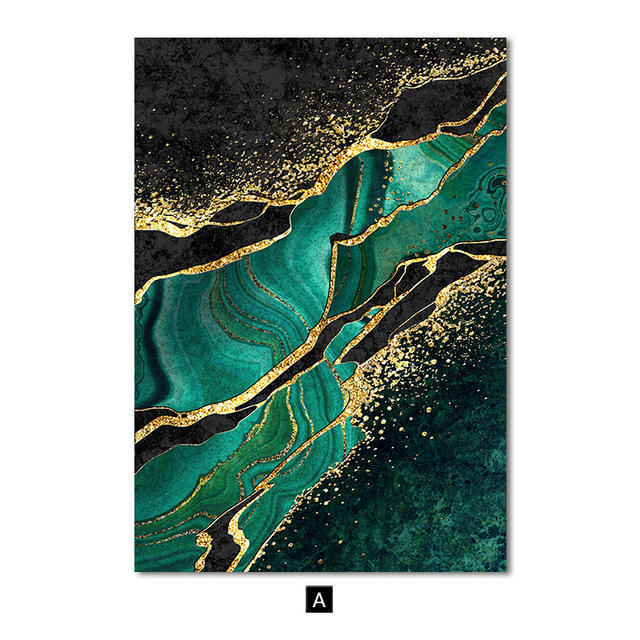 Gold green still life abstract line print wall art painting Modern painting living room decoration mural