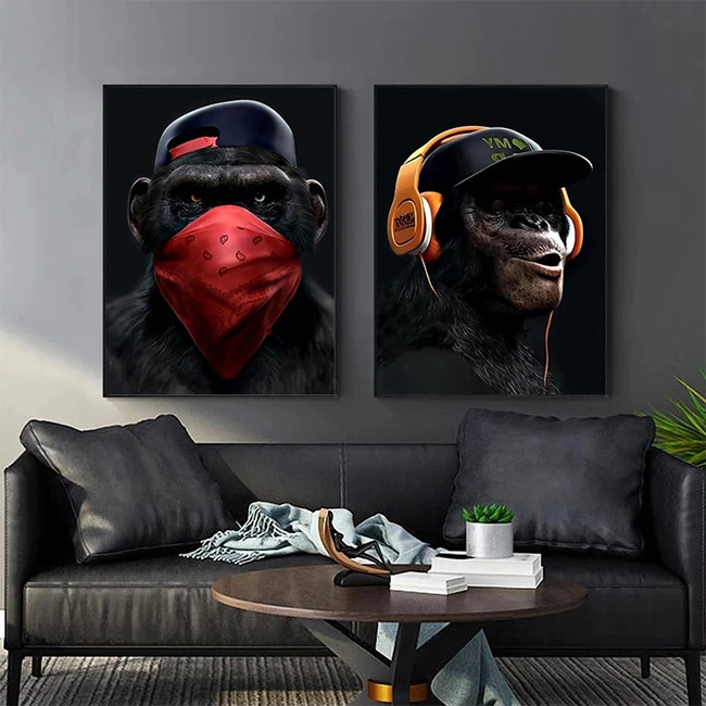 Animal Oil Painting Funny Headphone Gorilla Art Picture Prints Canvas Art Wall Paintings For Decoration