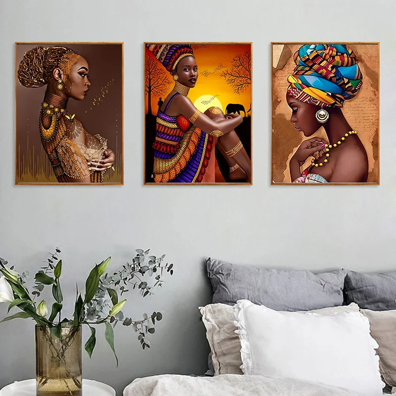 African woman canvas painting for Beautiful Black woman wall art poster Modern living room interior home decorative painting