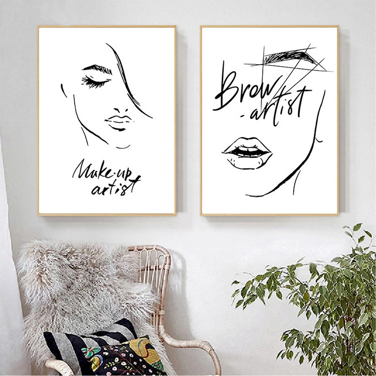 Lips eyelashes poster printing painting wall pictures fashion line art canvas art home decor painting