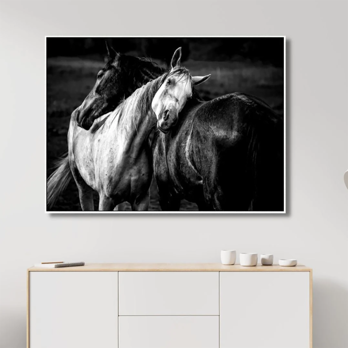 Home decoration white and black horse couple wall canvas art decorative painting