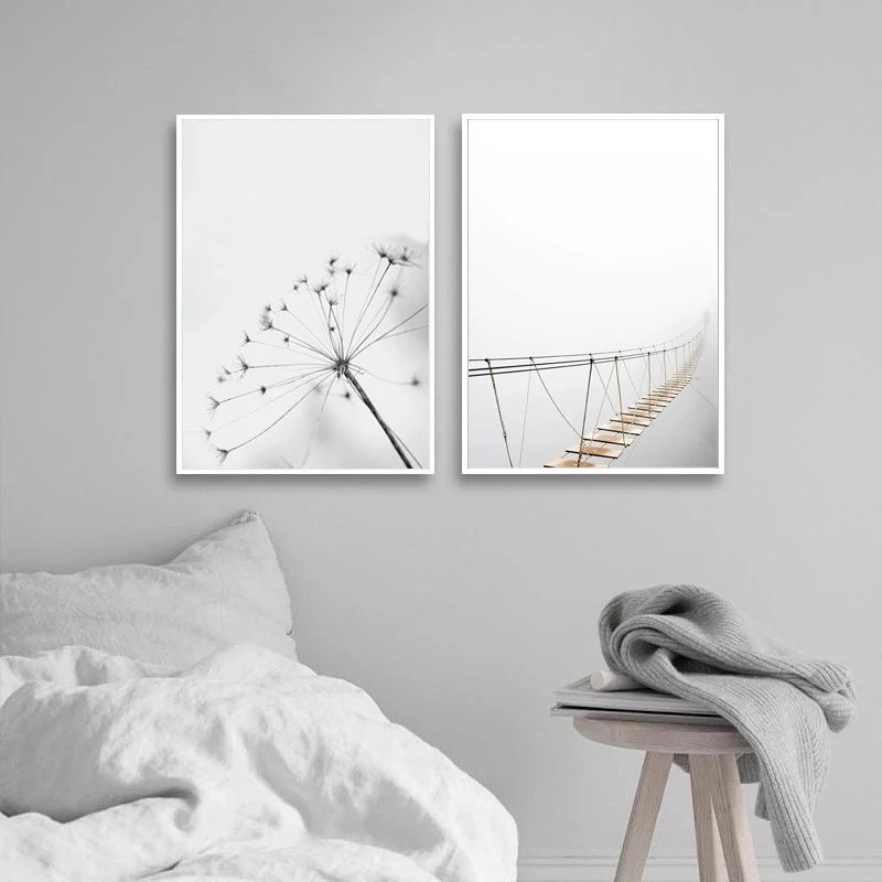 Black and White Flower Posters Print Wall Art Feather Dandelion Pictures Canvas Painting