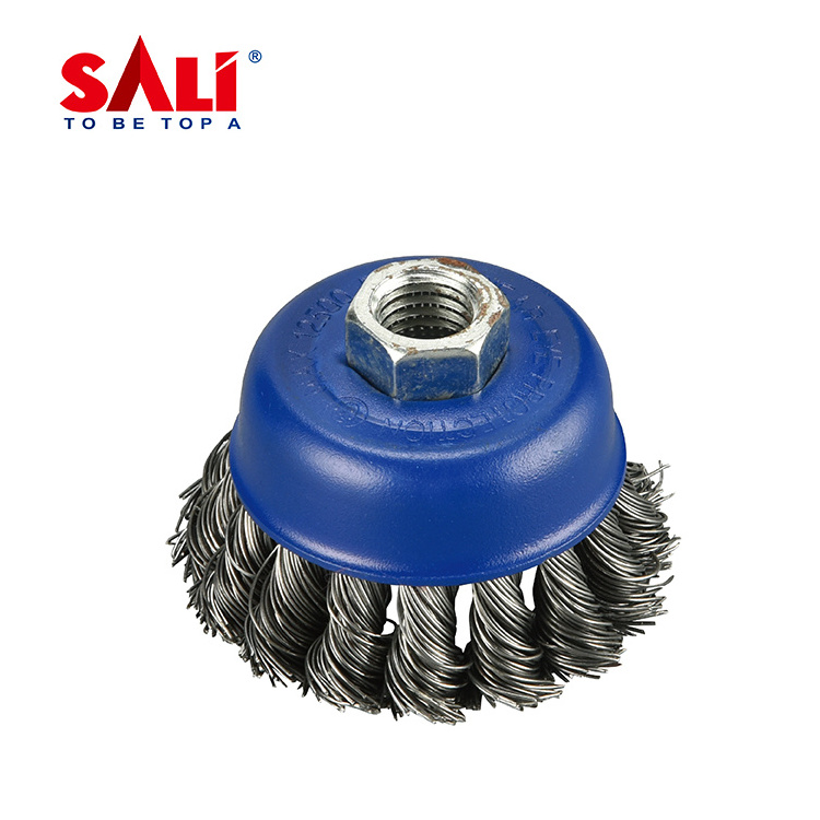 SALI-Twisted Wire Cup Brush knotted high tensile carbon steel 4Inch 100mm  wire thickness 0.5mm Removing stain rust paint