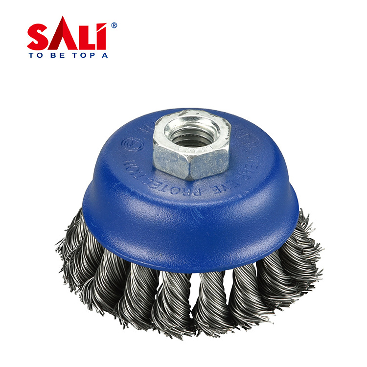 SALI-Twisted Wire Cup Brush knotted high tensile carbon steel 4Inch 100mm  wire thickness 0.5mm Removing stain rust paint