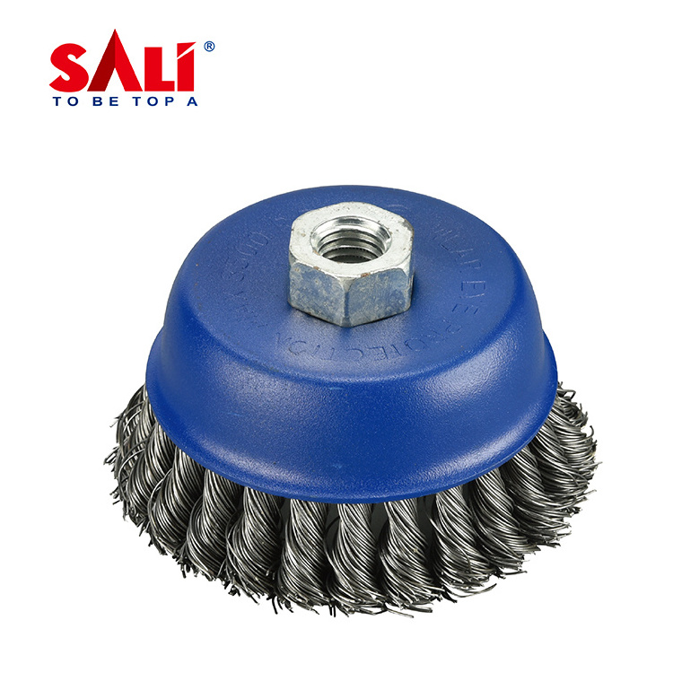 SALI-Twisted Wire Cup Brush knotted high tensile carbon steel 4Inch 100mm  wire thickness 0.5mm Removing stain rust paint