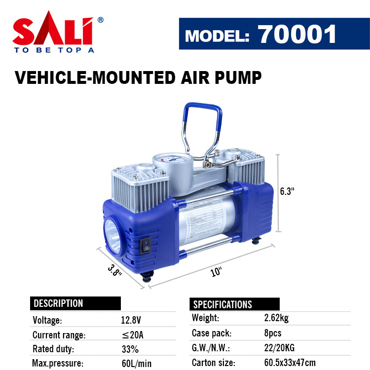 SALI 12V Vehicle-mounted air pumps with Pressure Gauge Emergency Light for Truck Jeep Offroad Car Tires Automobiles Air Mattress