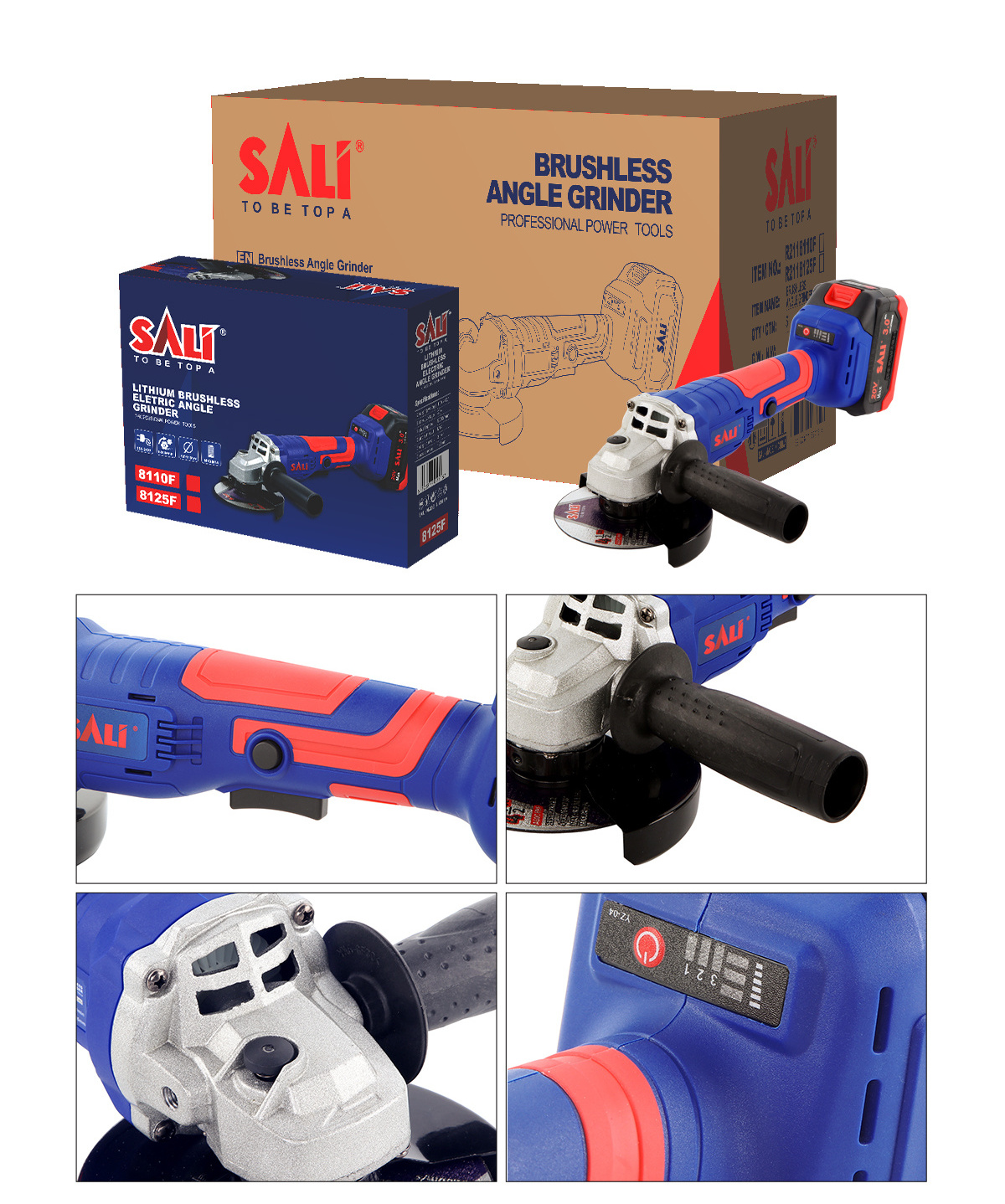 SALI 100mm 115mm 20V li-ion battery wireless angle grinder brushless cordless angle grinder