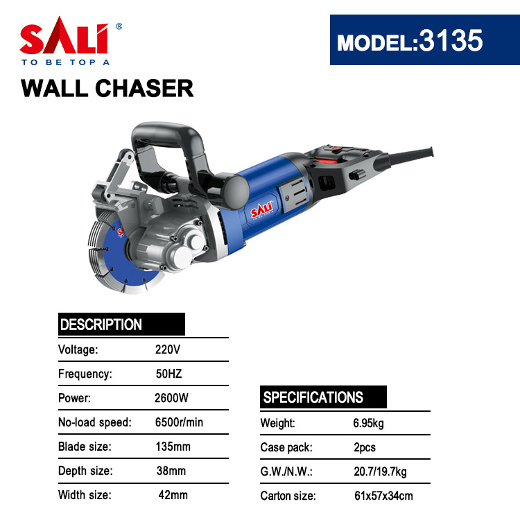 SALI 135mm concrete groove cutting machine wet dry segmented electric wall chaser machine