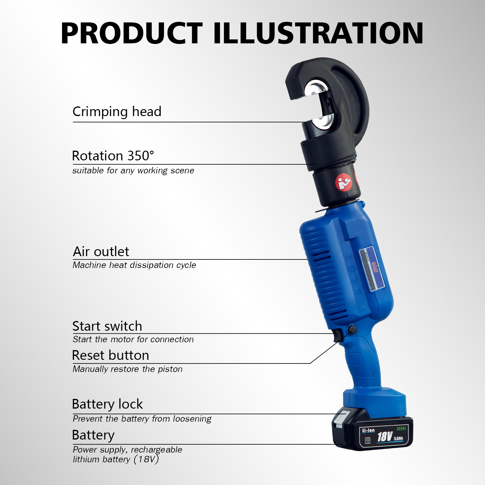 SALI 16~300sqmm 120KN electric hydraulic crimping tools pliers cordless battery crimping tool