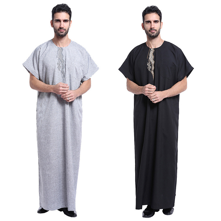 Manufacturers Wholesale Half Sleeve Thobes Thawb Qamis Daffah Men Muslim Moroccan Jubba For Men Arabic Thobe