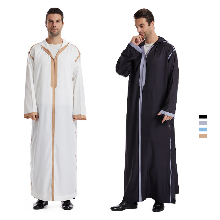 New Arrival Hooded Moroccan Thobes Saudi Robe Muslim Dresses Arab Hoodie Abaya Men Islamic Thobe With Hoodie