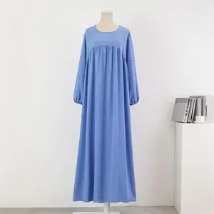 Wholesale New Dubai Solid Color Modest Abaya Material Loose Muslim Women Dress Long Sleeve Maxi Casual Abaya