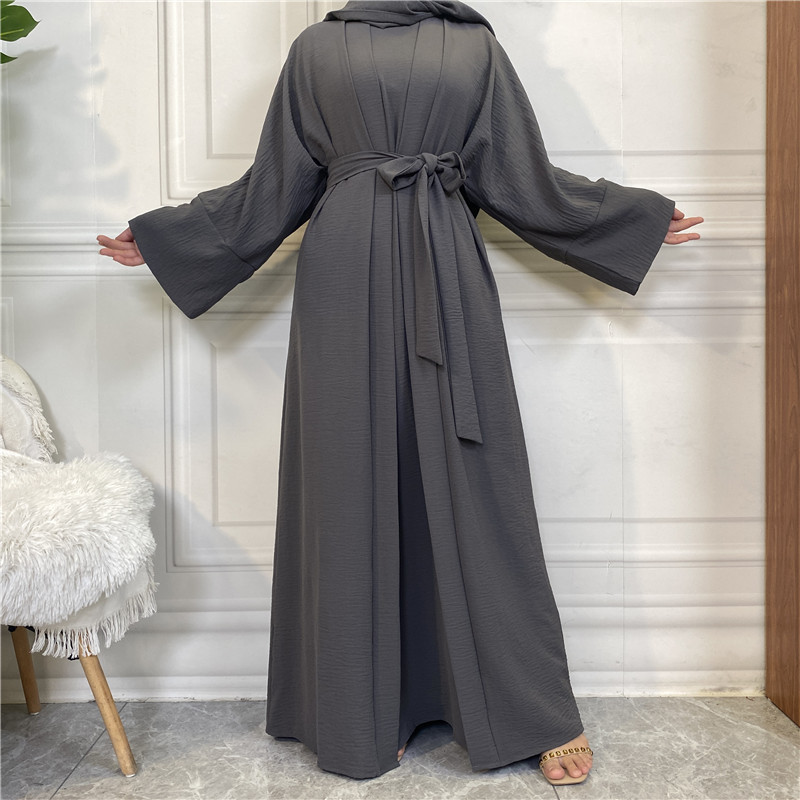 Top Selling 3 Pcs Modest Khimar Scarf Islamic Eid Jilbab Coat Burqa Winter Dubai HIjab Women Muslim Dress Open Abaya With Pocket