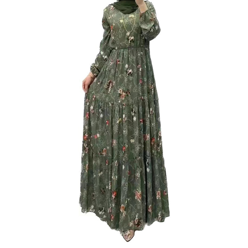 Middle East Printed Dress Islamic Turkey Robe Ladies Long Floral Maxi Dress Dubai Abaya Women Muslim Dress