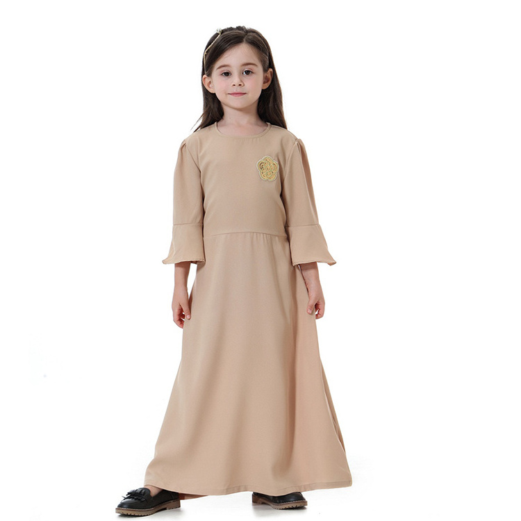 Manufacturer Supplier Kids Abaya Plain Color Moslem Dress Islamic Clothing Muslim Girls Dress With Bow Tie Belt