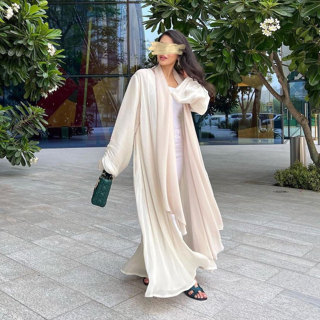 Latest Eid Ethnic Clothing Islam Women Dubai Abaya Chiffon Muslim Dress Robe Modest Coat Glitter Silk Kimono Abaya