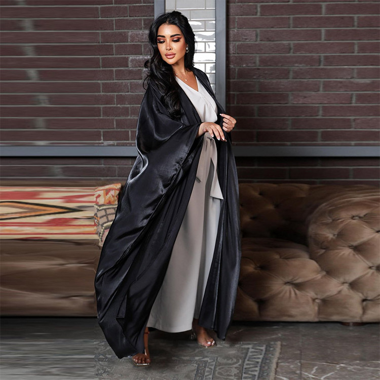 Shiny Islamic Abayas Kimono  Butterfly Sleeves Qatar Abaya Designs Long Women Muslim Dress Satin Abaya