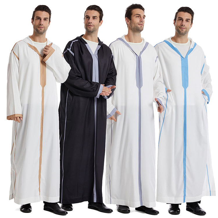 New Arrival Hooded Moroccan Thobes Saudi Robe Muslim Dresses Arab Hoodie Abaya Men Islamic Thobe With Hoodie