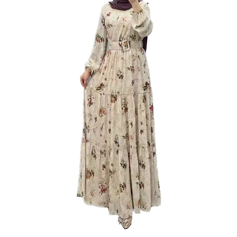 Middle East Printed Dress Islamic Turkey Robe Ladies Long Floral Maxi Dress Dubai Abaya Women Muslim Dress