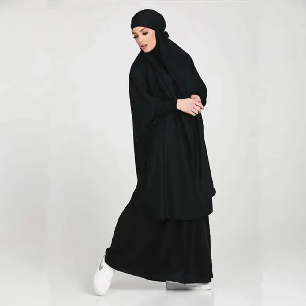 Traditional Islamic Clothing Hoodie Muslim Dress 2 Piece Nida Burqa Abayas Full Cover Khimar Prayer Abaya Set