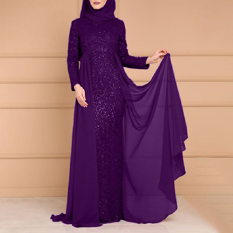 Hot Selling Islamic Clothing Sequin Kaftan Style Evening Prom Dress Luxury Gown Muslim Wedding Dress With Hijab