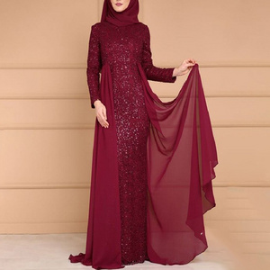 Hot Selling Islamic Clothing Sequin Kaftan Style Evening Prom Dress Luxury Gown Muslim Wedding Dress With Hijab