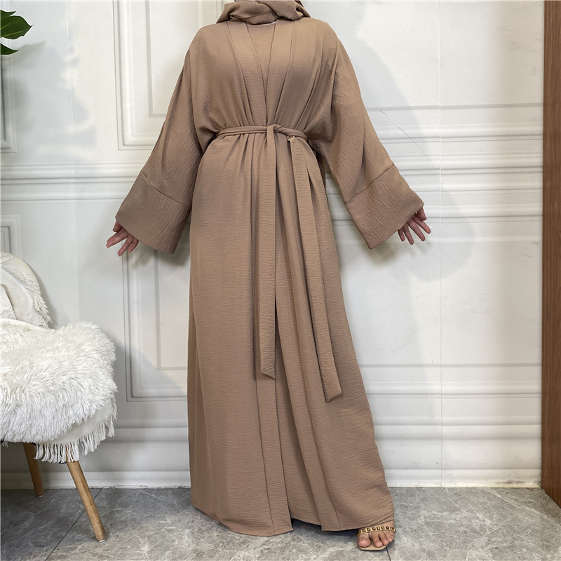 3 Pieces Set Modest Hijab Scarf Islamic Eid Kaftan Coat Burqa Abayas Dubai 2024 Kimono Women Muslim Dress Open Abaya With Pocket