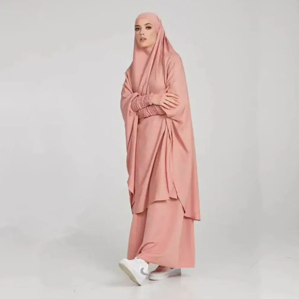 Traditional Islamic Clothing Hoodie Muslim Dress 2 Piece Nida Burqa Abayas Full Cover Khimar Prayer Abaya Set