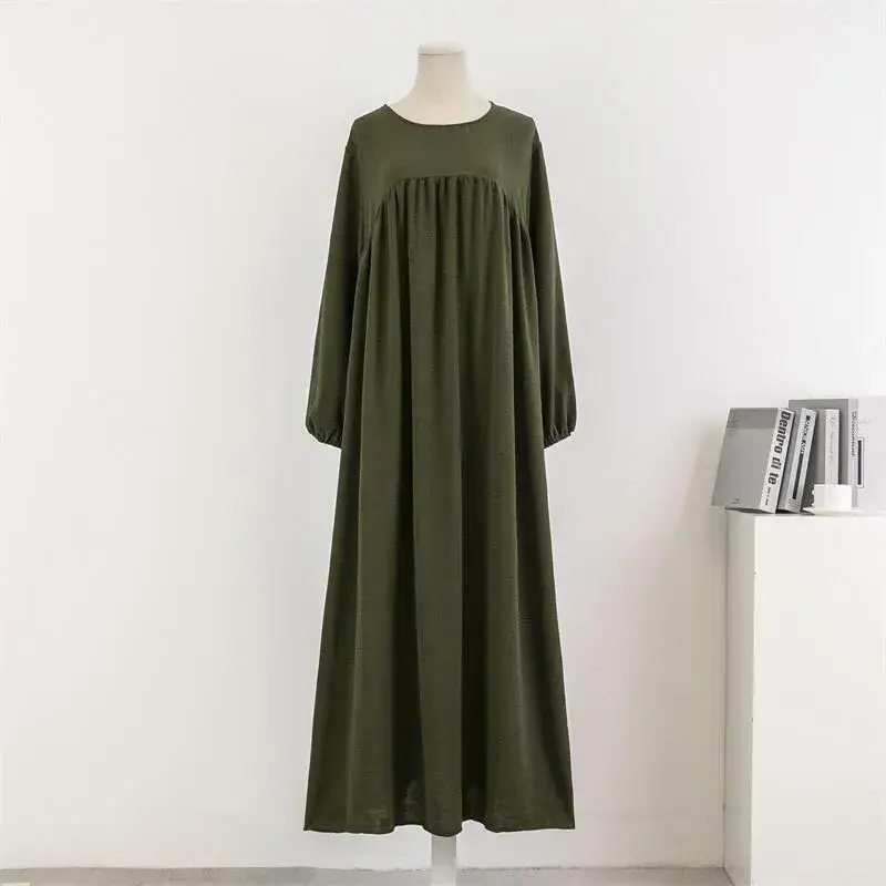 Wholesale New Dubai Solid Color Modest Abaya Material Loose Muslim Women Dress Long Sleeve Maxi Casual Abaya